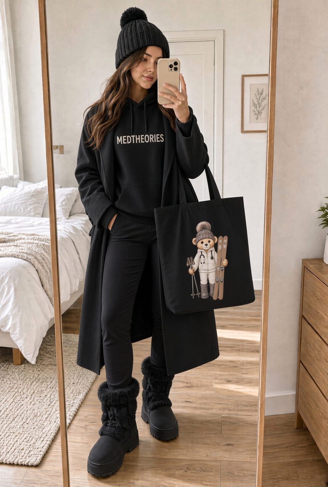 Skiing MedBear Organic Cotton Tote Bag