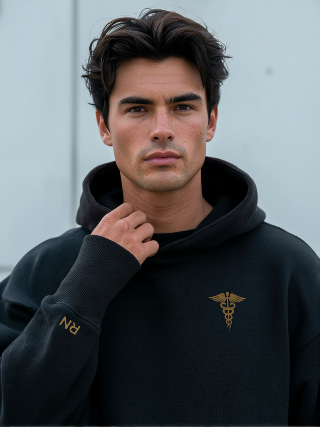 The Caduceus — Embroidered RN Hoodie | Noir Collection
