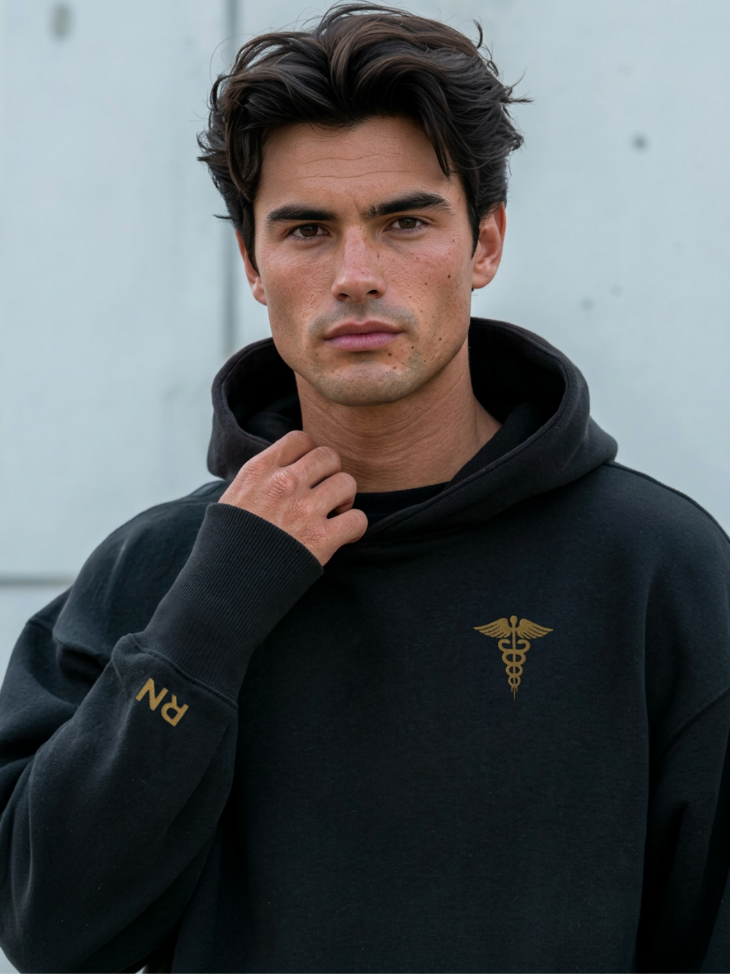 The Caduceus — Embroidered RN Hoodie | Noir Collection