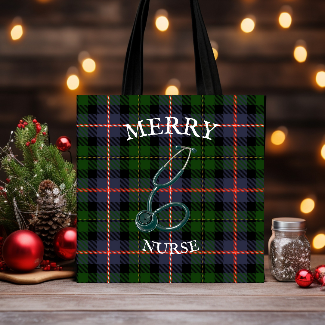 Plaid Stethoscope Nurse Tote Bag