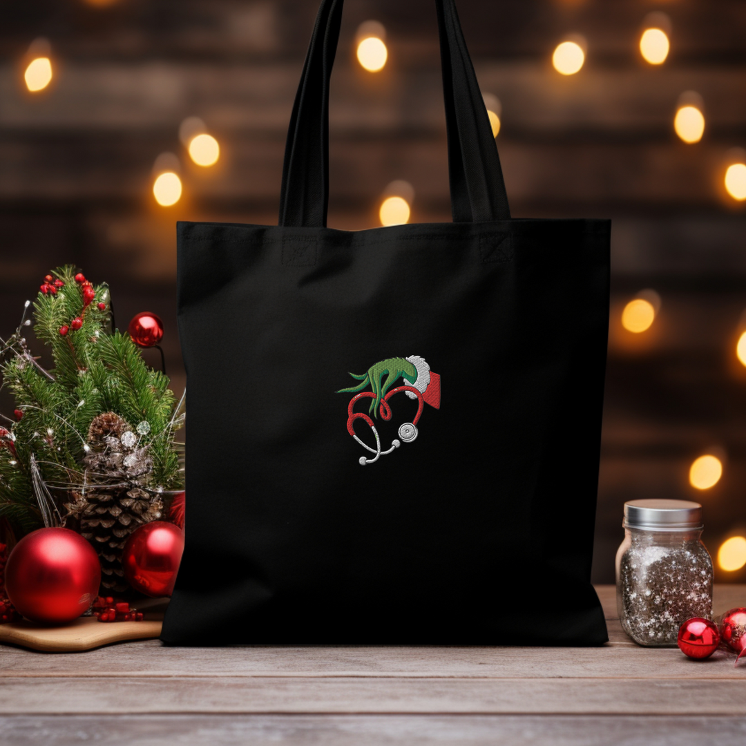 Embroidered Snappy Grinch Eco Tote Bag
