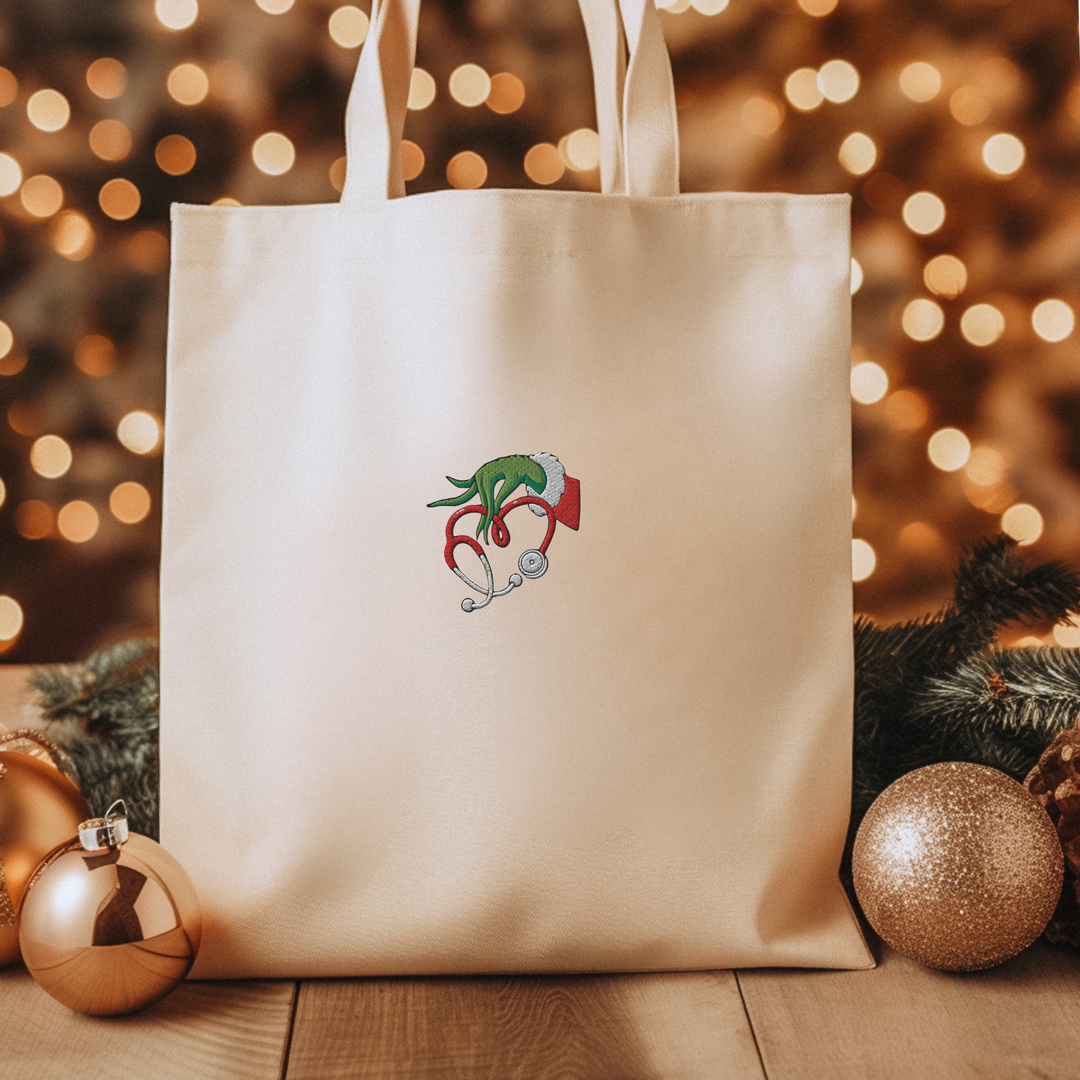 Embroidered Snappy Grinch Eco Tote Bag