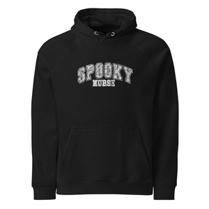 Collegiate Spooky Nurse Unisex Eco Raglan Hoodie - MedTheories