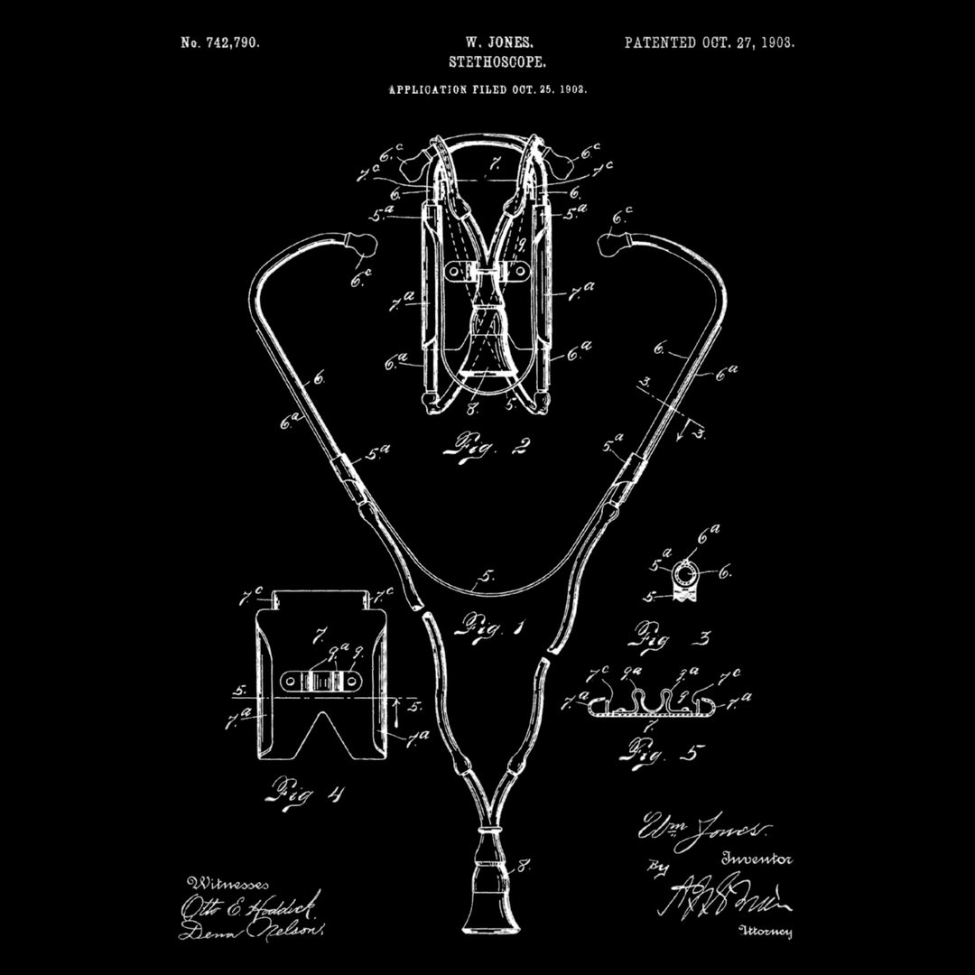 Double Sided Stethoscope 1903 Vintage Patent Unisex Eco Raglan Hoodie - MedTheories