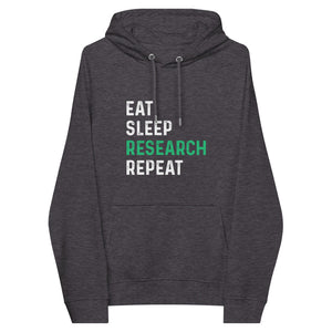 Eat Sleep Research Repeat Unisex Eco Raglan Hoodie - MedTheories