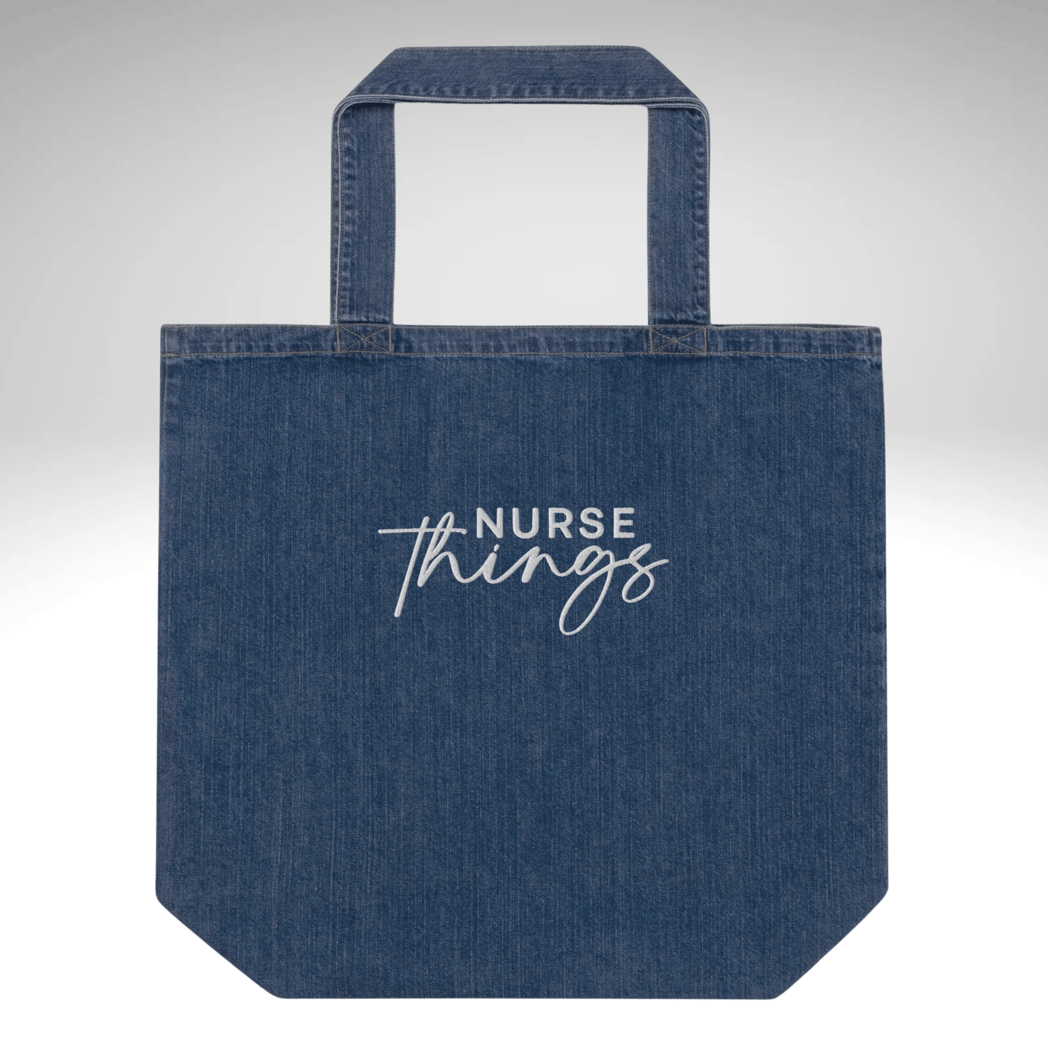 Embroidered Large Nurse Things Organic Denim Tote Bag - MedTheories