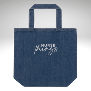 Embroidered Large Nurse Things Organic Denim Tote Bag - MedTheories