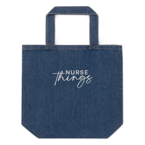 Embroidered Large Nurse Things Organic Denim Tote Bag - MedTheories