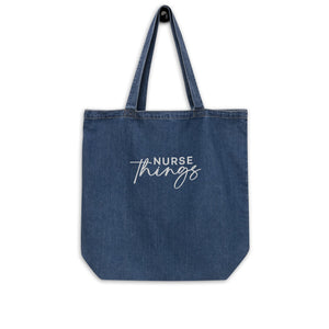 Embroidered Large Nurse Things Organic Denim Tote Bag - MedTheories