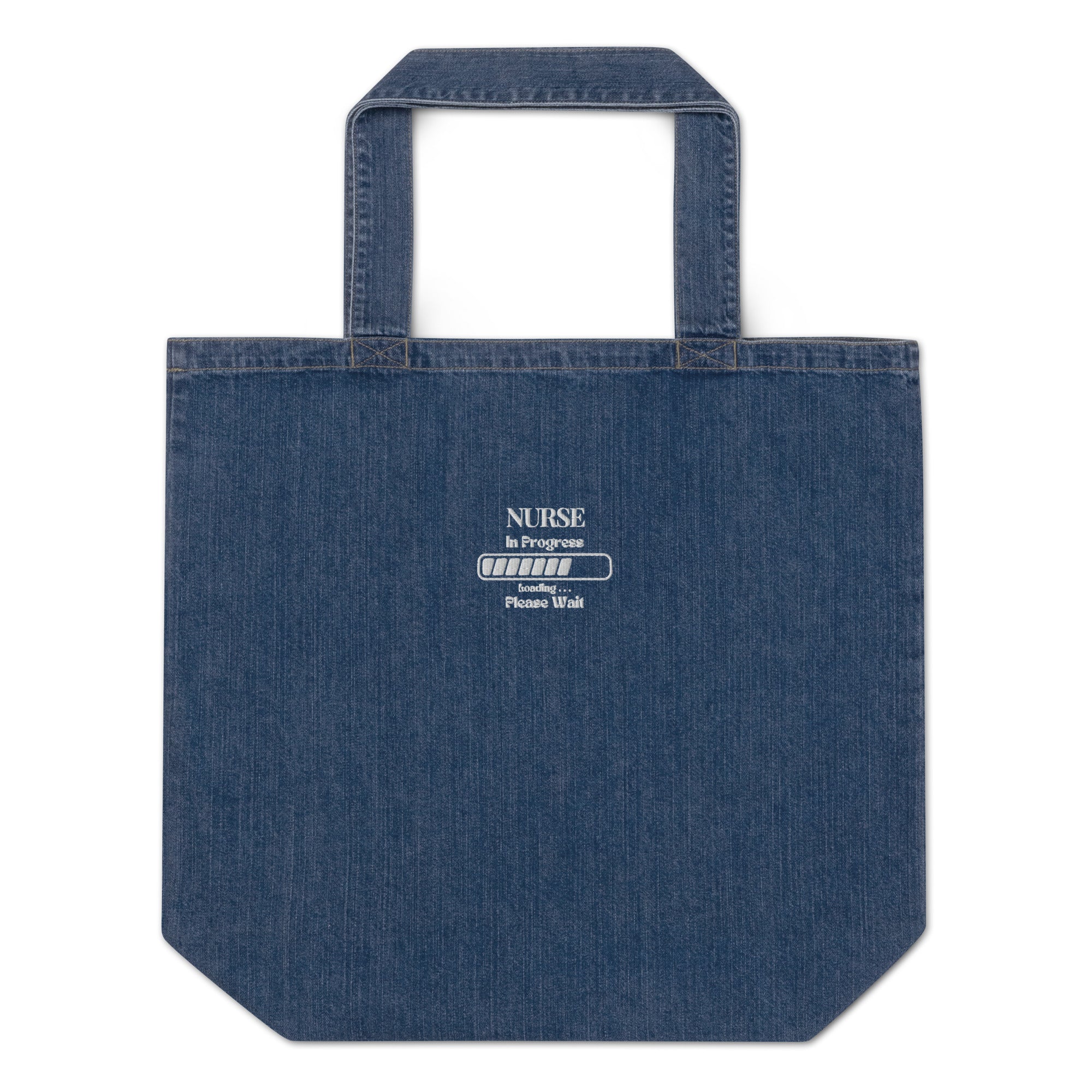 Embroidered Nurse In Progress Organic Denim Tote Bag - MedTheories