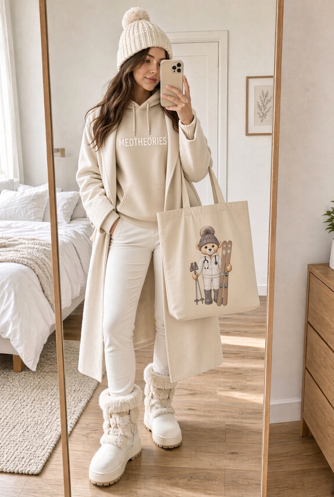 Skiing MedBear Organic Cotton Tote Bag
