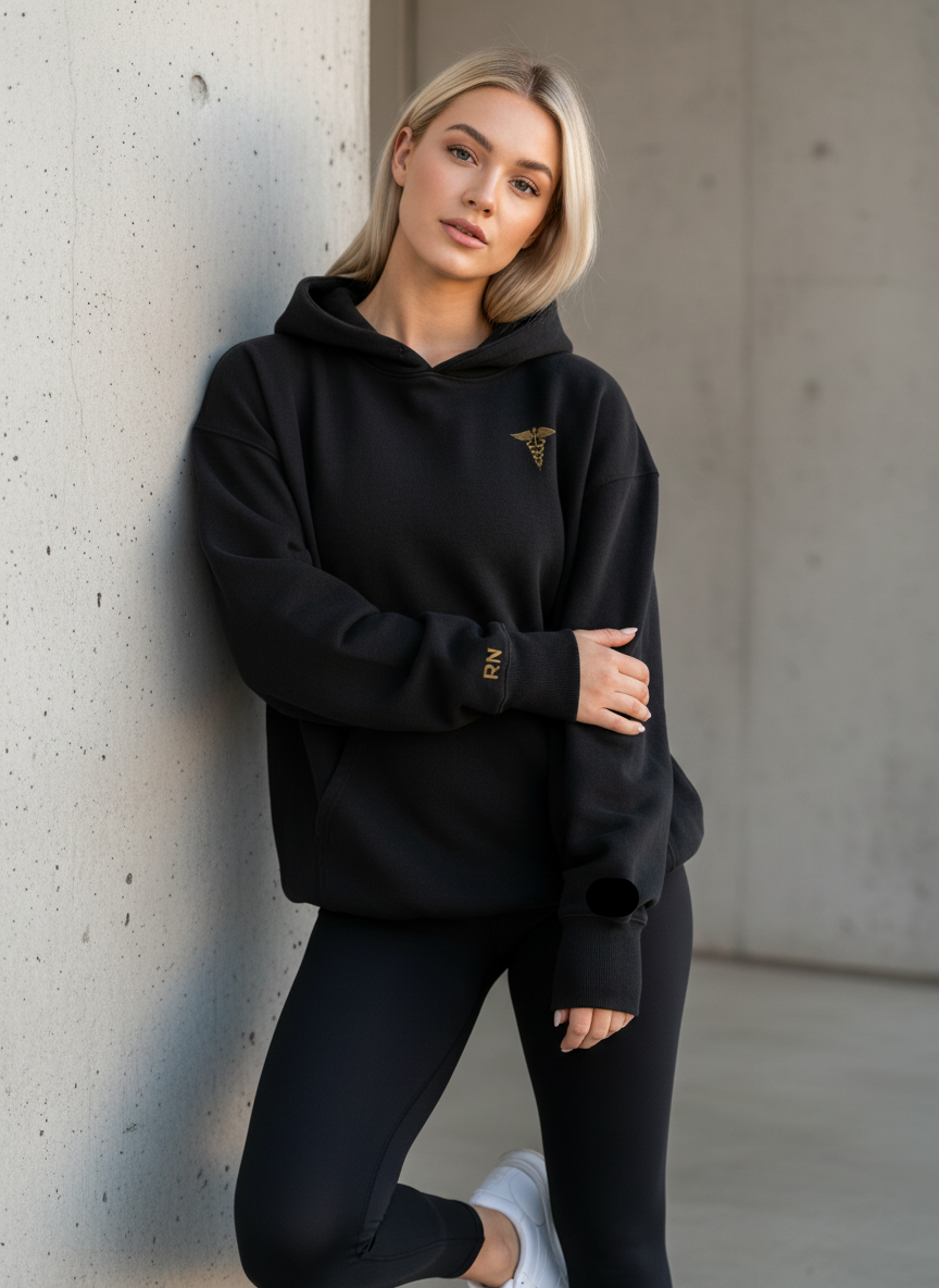 The Caduceus — Embroidered RN Hoodie | Noir Collection