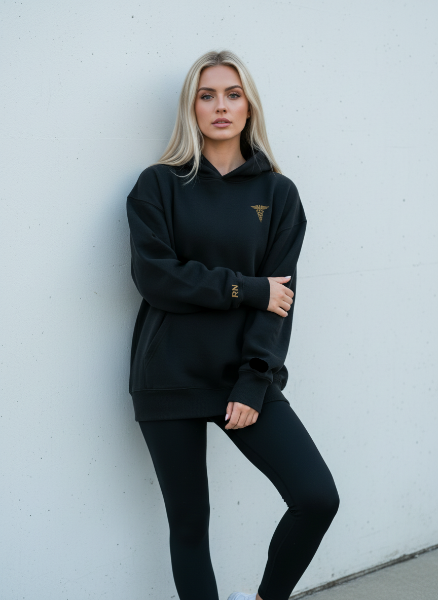 The Caduceus — Embroidered RN Hoodie | Noir Collection