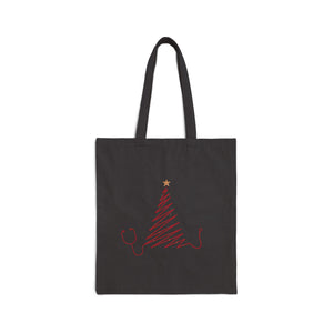 Stethoscope Christmas Tree Cotton Canvas Tote Bag - MedTheories