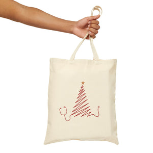 Stethoscope Christmas Tree Cotton Canvas Tote Bag - MedTheories