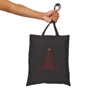 Stethoscope Christmas Tree Cotton Canvas Tote Bag - MedTheories