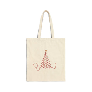 Stethoscope Christmas Tree Cotton Canvas Tote Bag - MedTheories