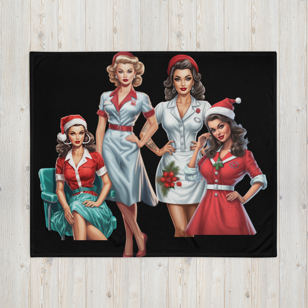 Vintage Nurse Christmas Throw Blanket