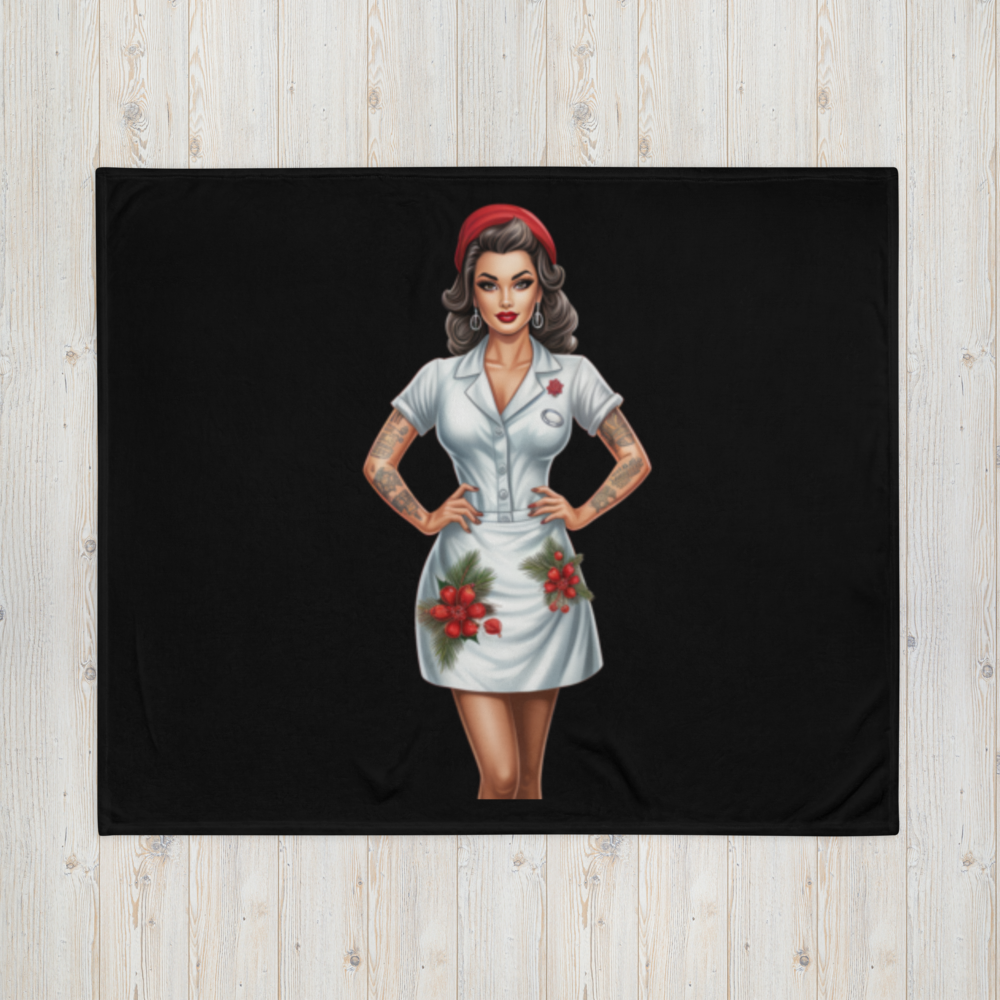 Vintage Christmas Nurse Throw Blanket