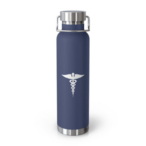 White Caduceus Copper Vacuum Insulated Bottle, 22oz - MedTheories