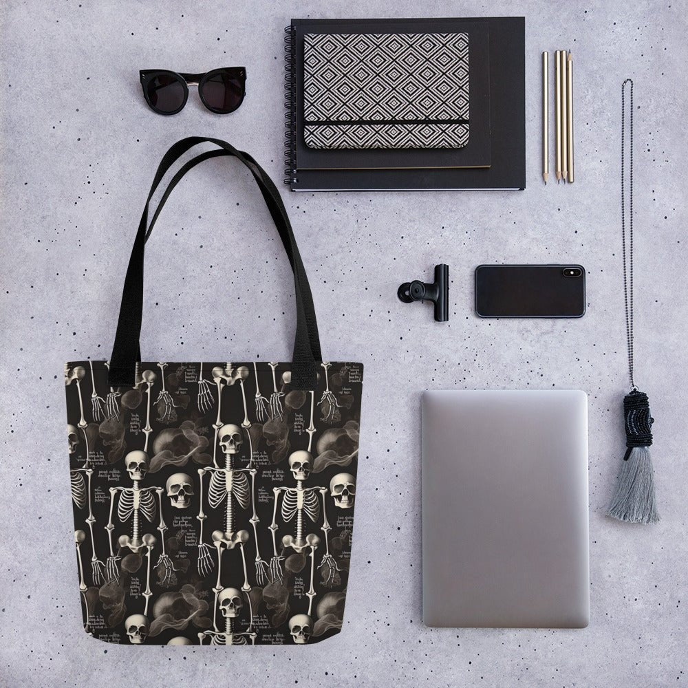 Black Vintage Skeleton Tote Bag - MedTheories