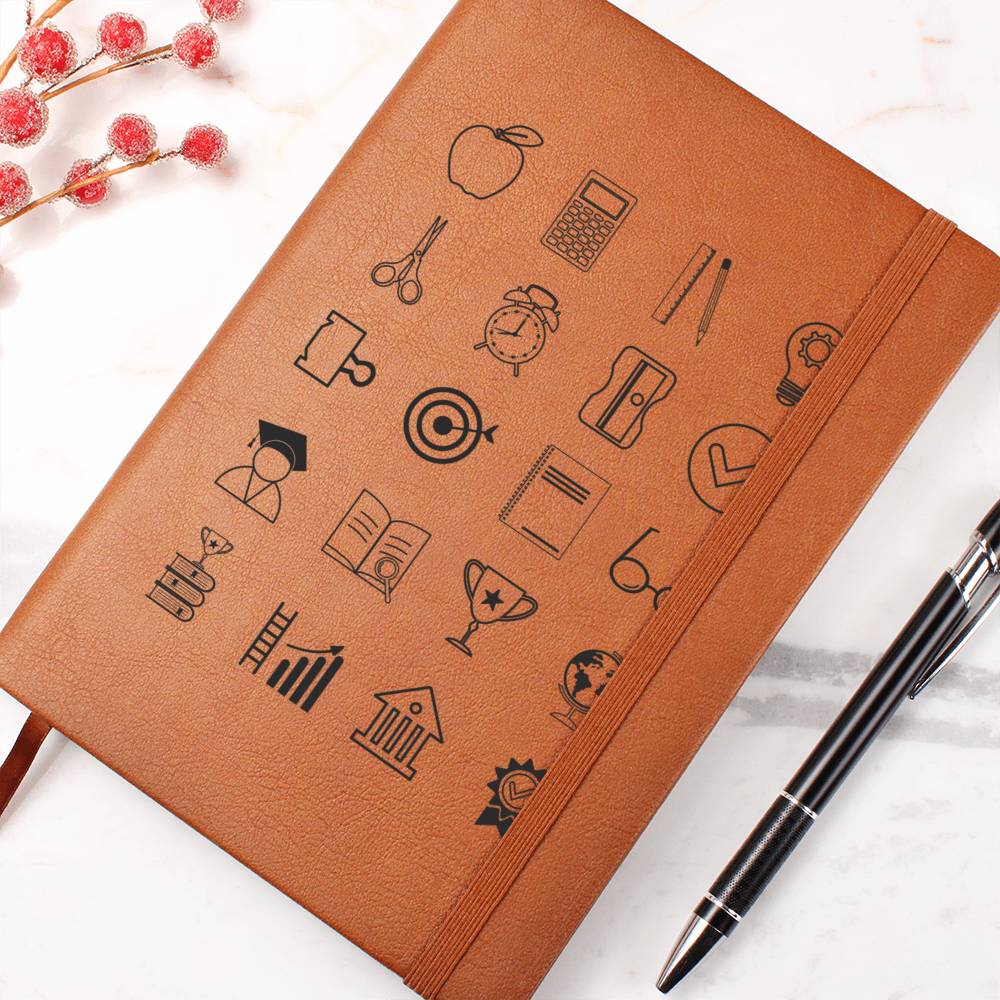 Education Icon Graphic Leather Journal - MedTheories