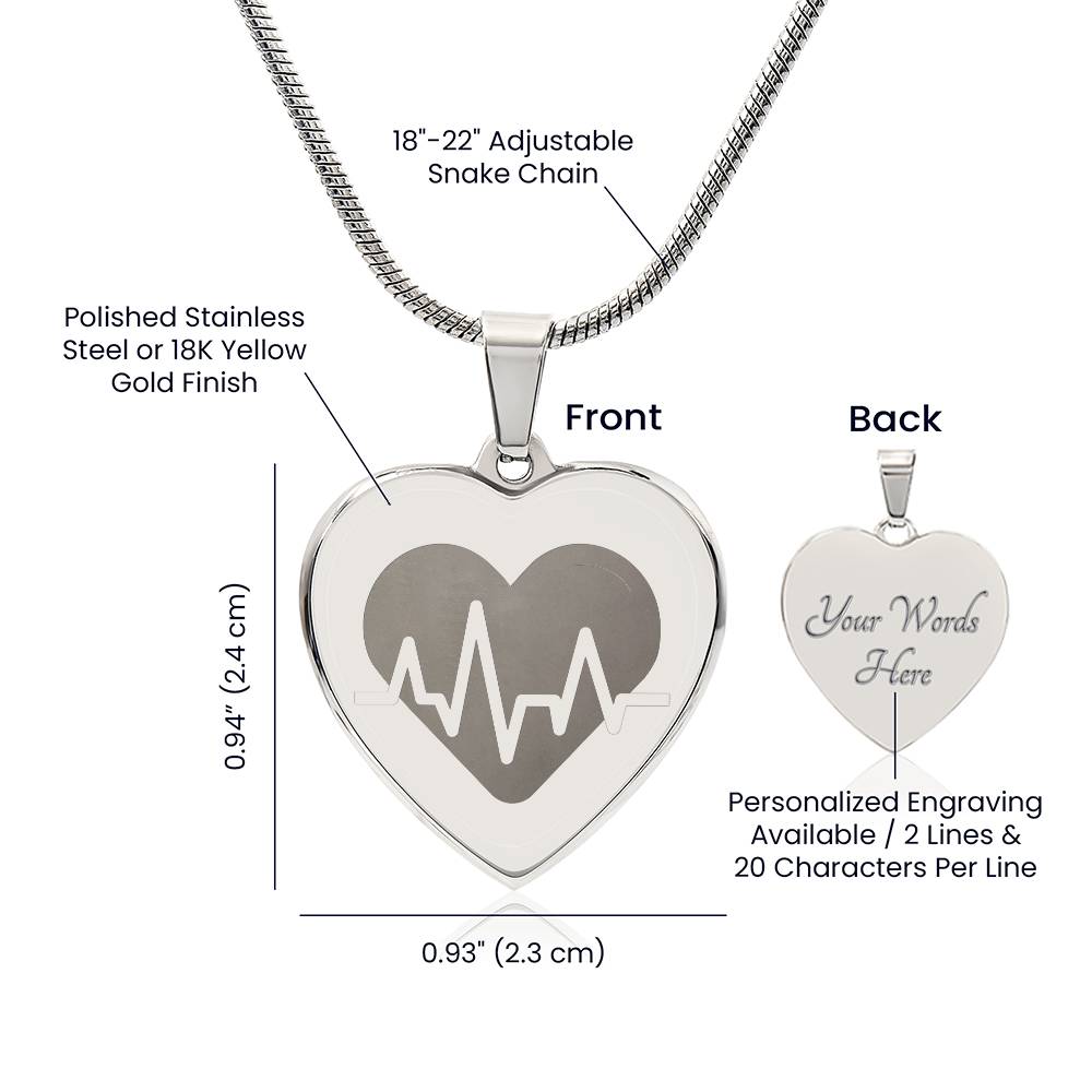 Engravable EKG Heart Necklace - MedTheories