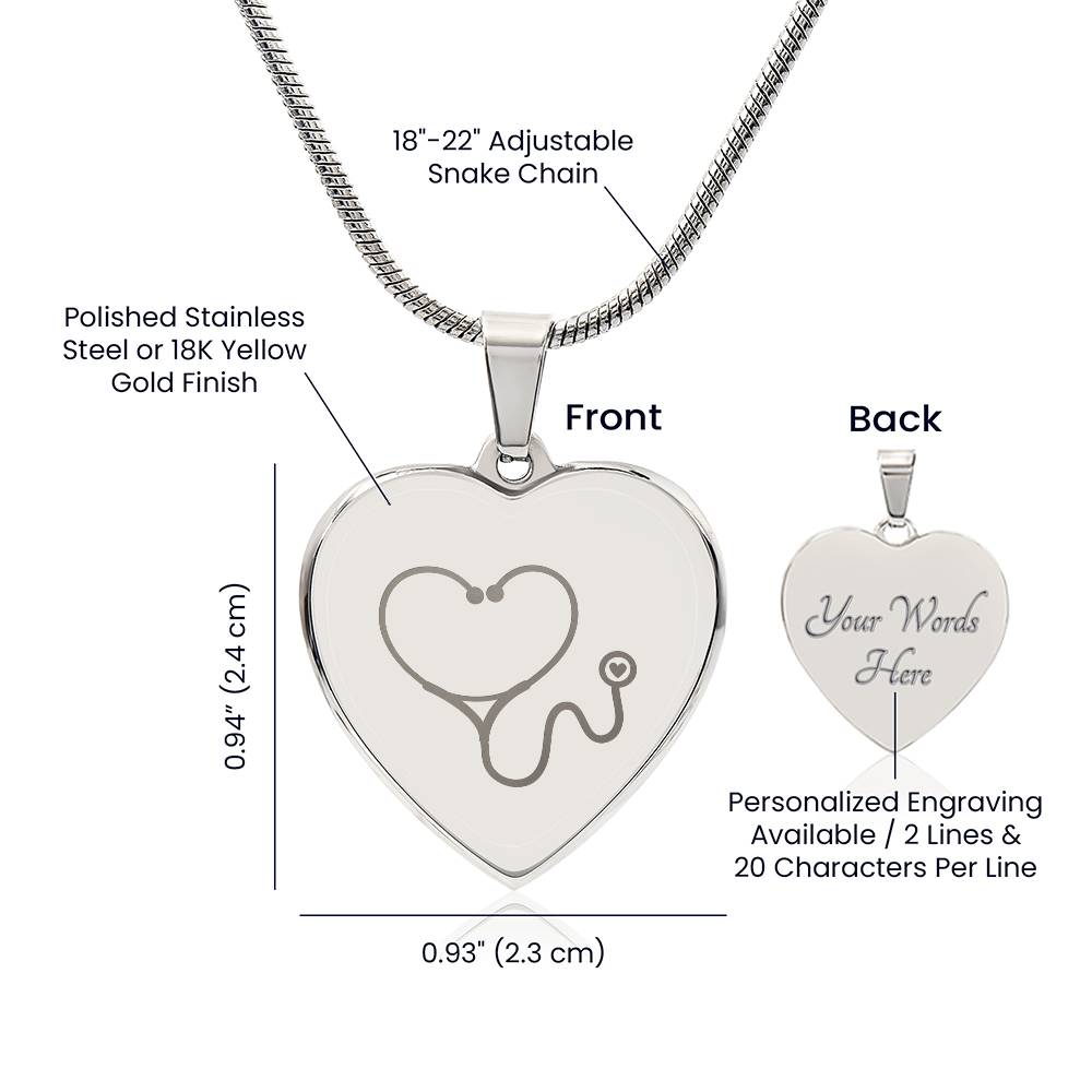Engravable Stethoscope Heart Necklace - MedTheories