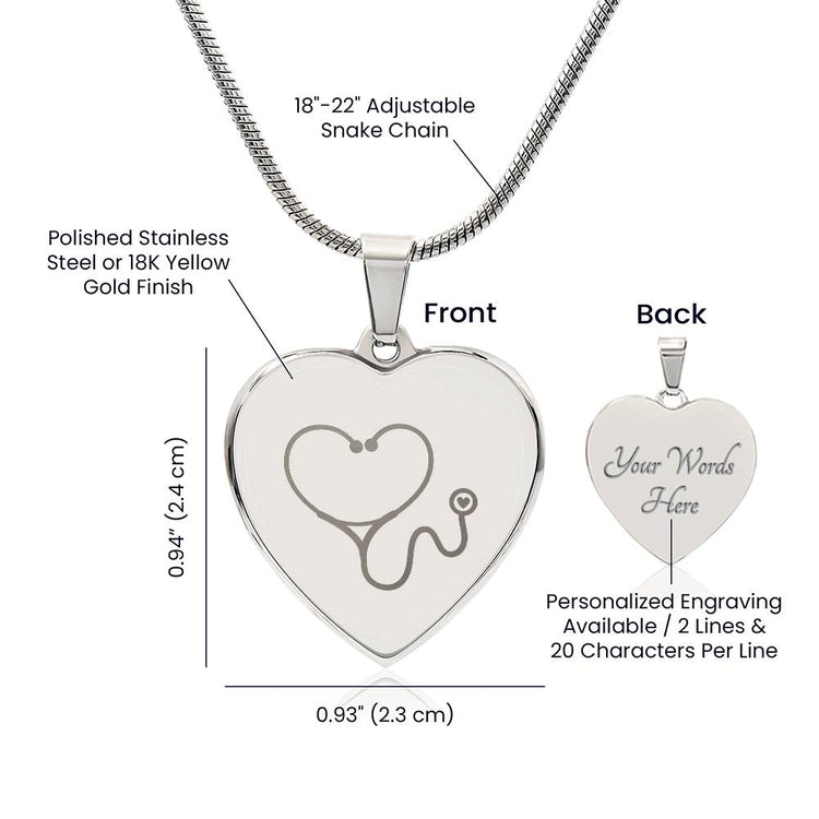 Engravable Stethoscope Heart Necklace - MedTheories
