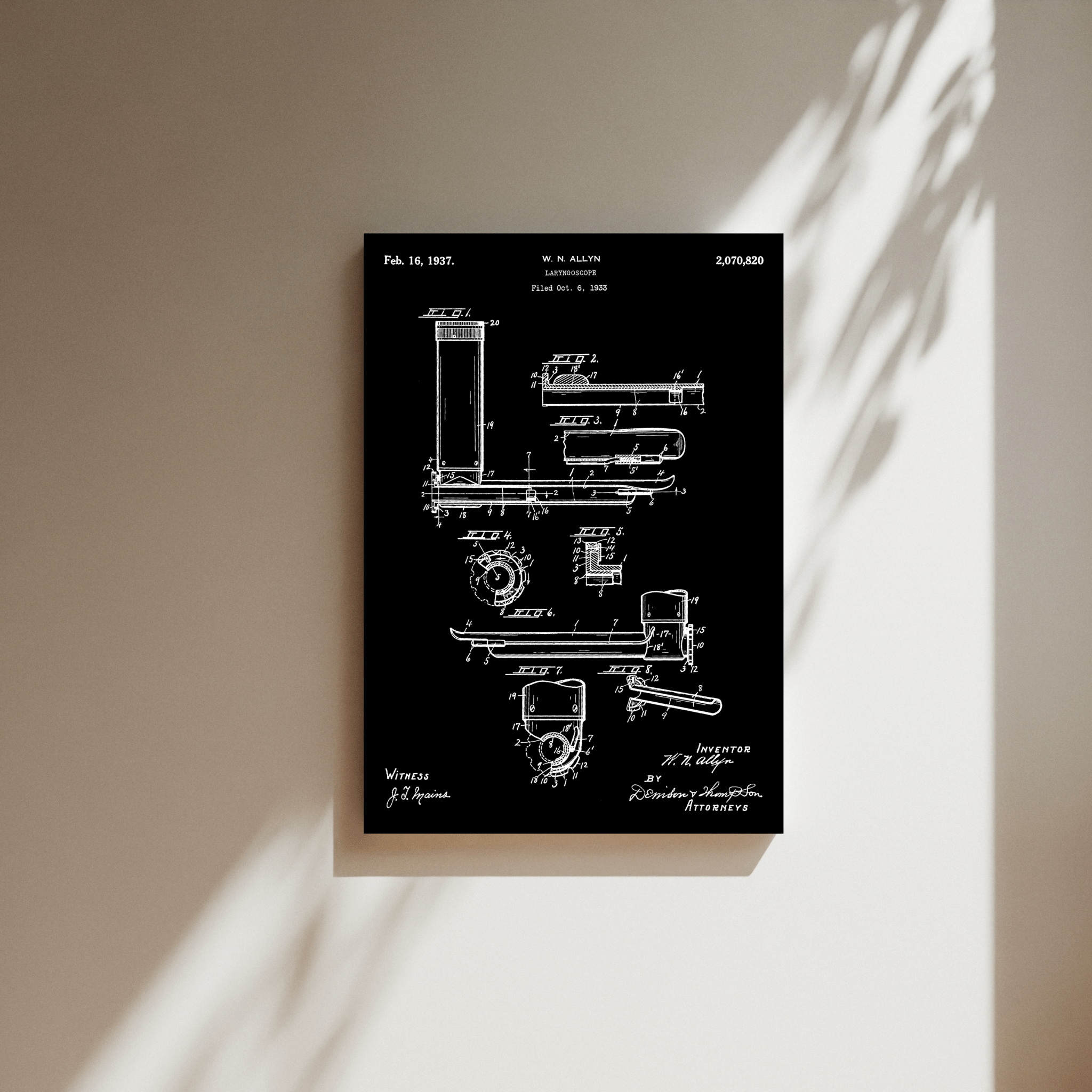 Laryngoscope Vintage Patent Art Canvas - MedTheories