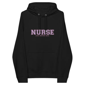 Lavender Nurse Love Heal Inspire Unisex Eco Raglan Hoodie - MedTheories