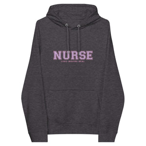 Lavender Nurse Love Heal Inspire Unisex Eco Raglan Hoodie - MedTheories