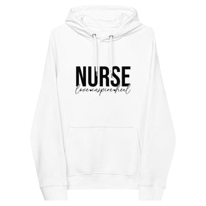 Nurse Love, Inspire & Heal Unisex Eco Raglan Hoodie - MedTheories