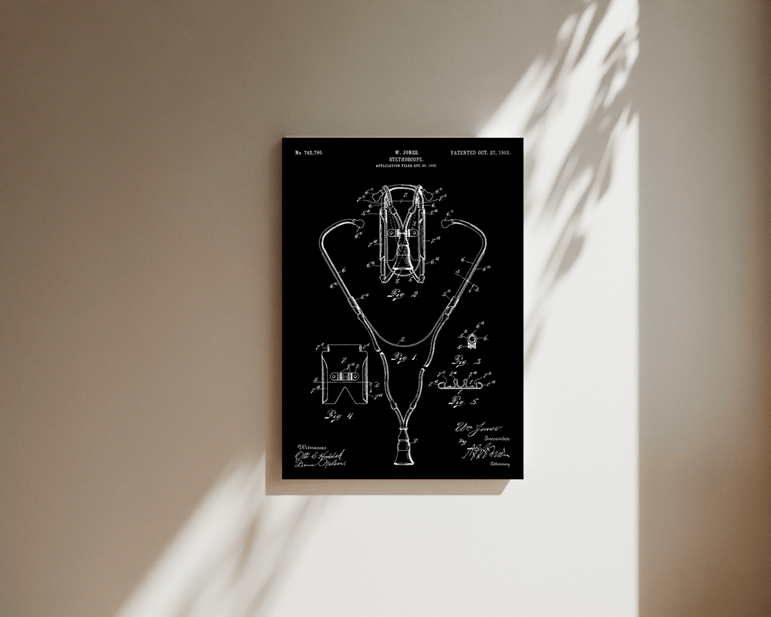 Stethoscope 1903 Vintage Patent Canvas - MedTheories