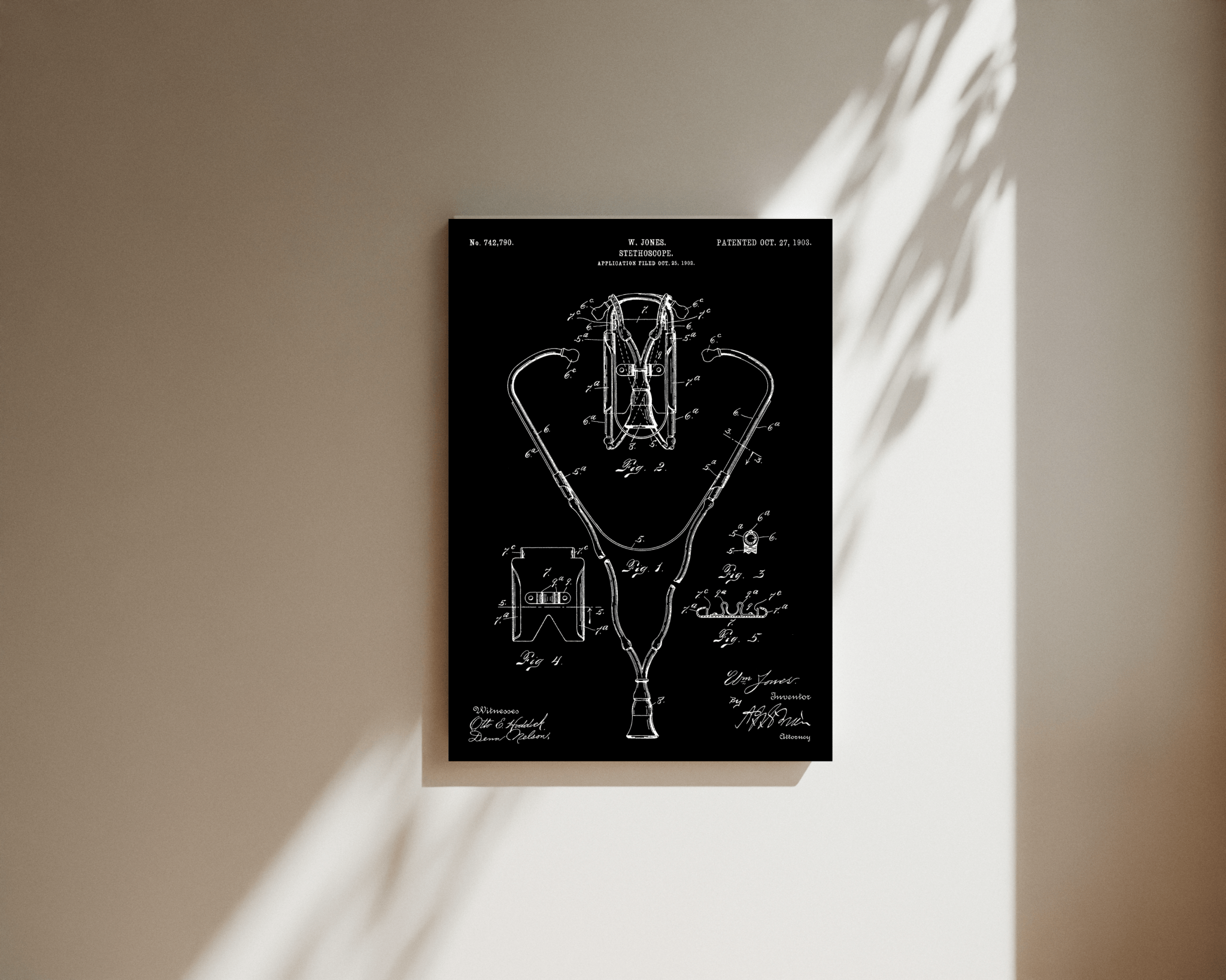 Stethoscope 1903 Vintage Patent Canvas - MedTheories