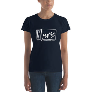 Women's Nurse short sleeve t-shirt (Care, Inspire, Heal) - MedTheories